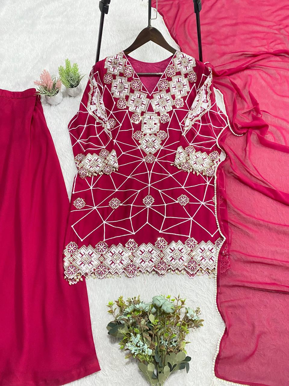 Georgette Sequins Palazzo Set with Tassel Dupatta