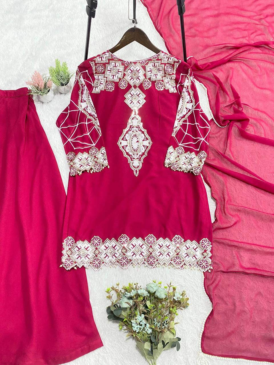 Georgette Sequins Palazzo Set with Tassel Dupatta