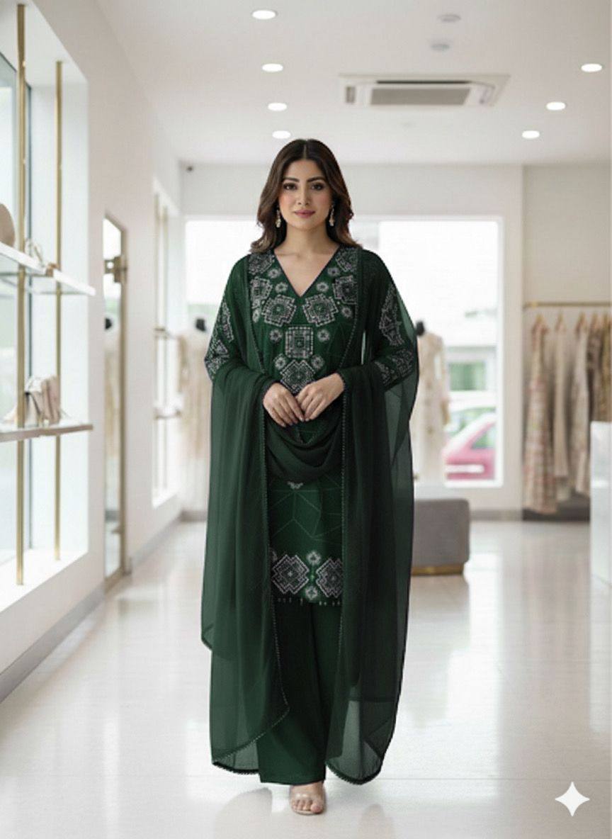 Georgette Sequins Palazzo Set with Tassel Dupatta