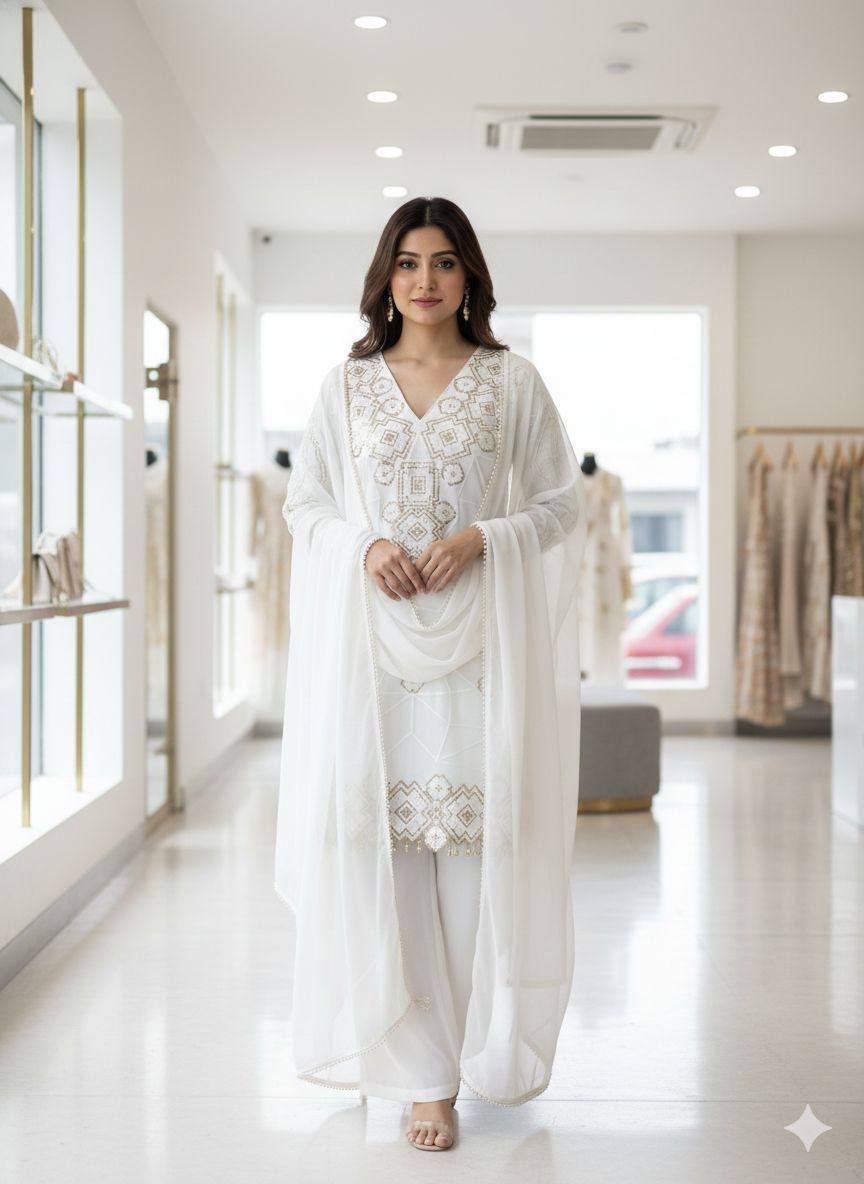 Georgette Sequins Palazzo Set with Tassel Dupatta