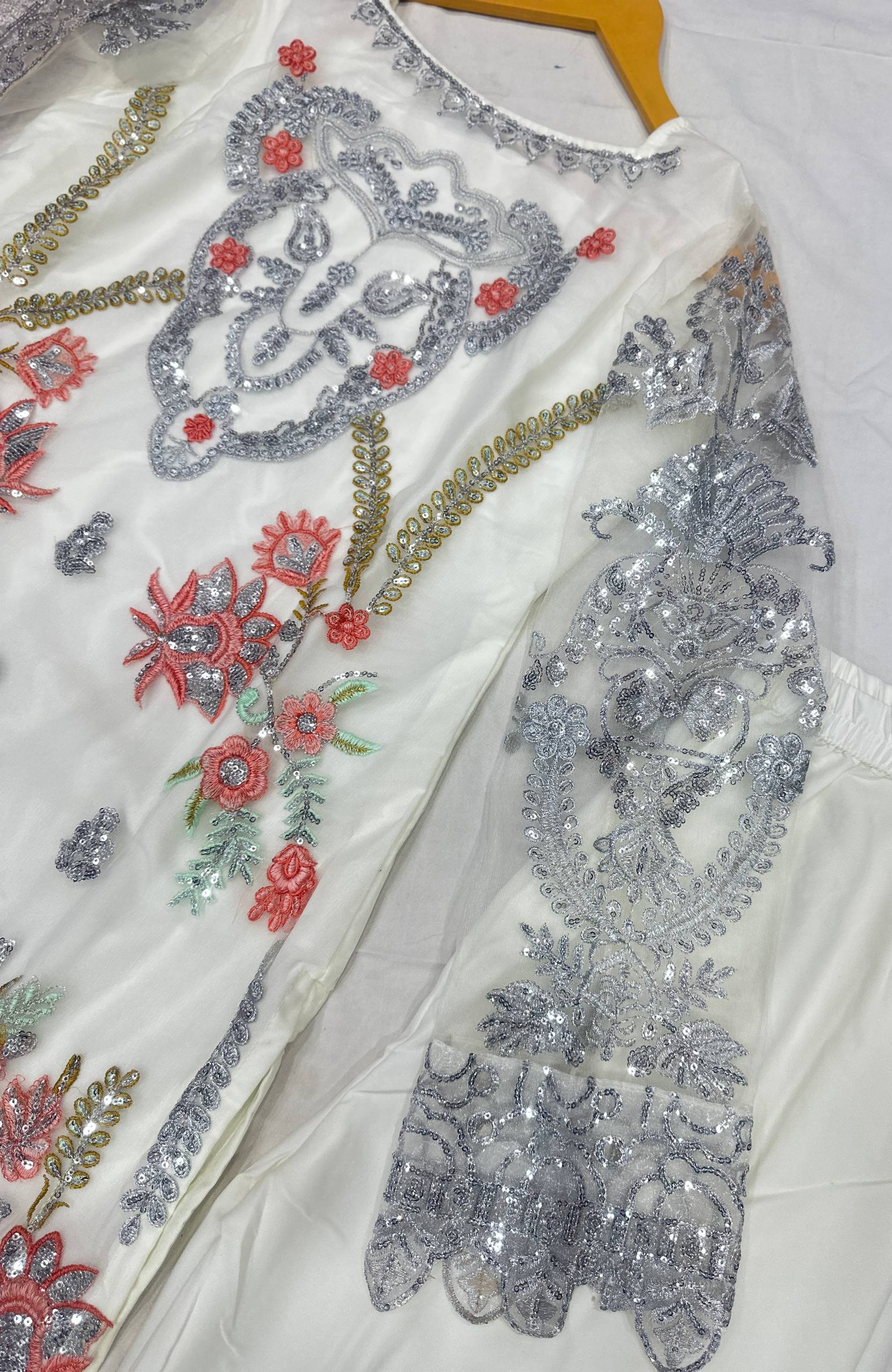 Ivory Net Sequins Zari Sharara Set with Dupatta