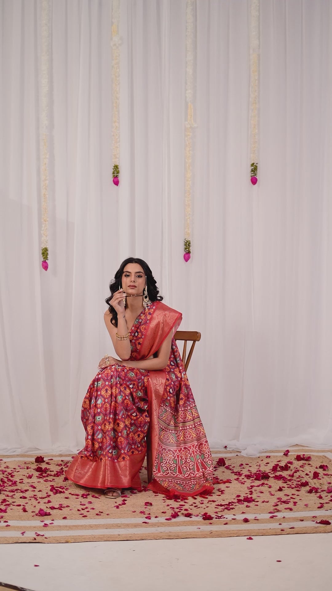 Red Patola Lichi Silk Saree with Contrast Blouse