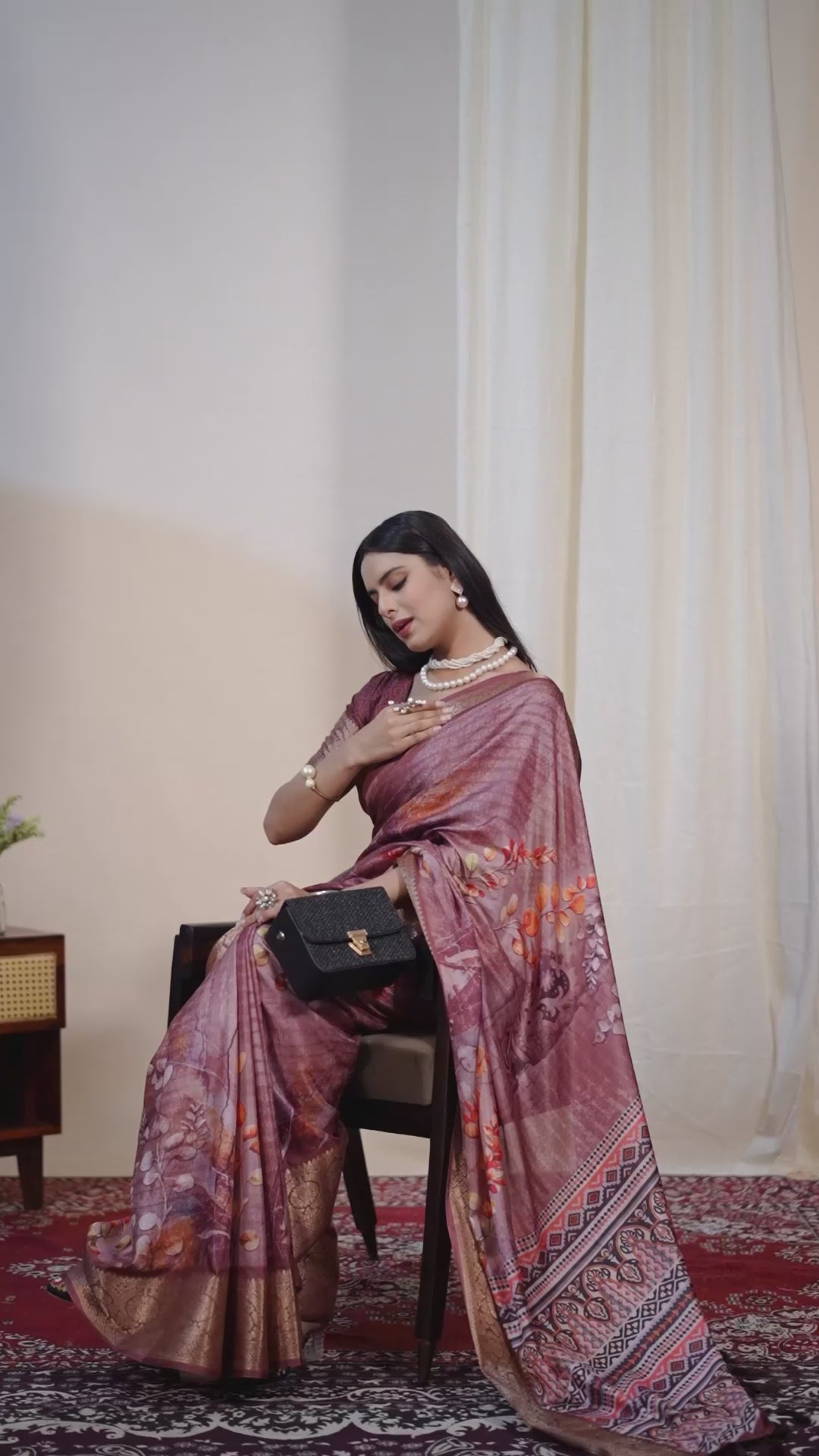 Brown Lichi Silk Saree with Patola Design Woven Border Elegant Ethnic Wear