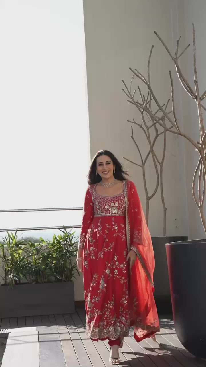 Red Georgette Anarkali Gown Set