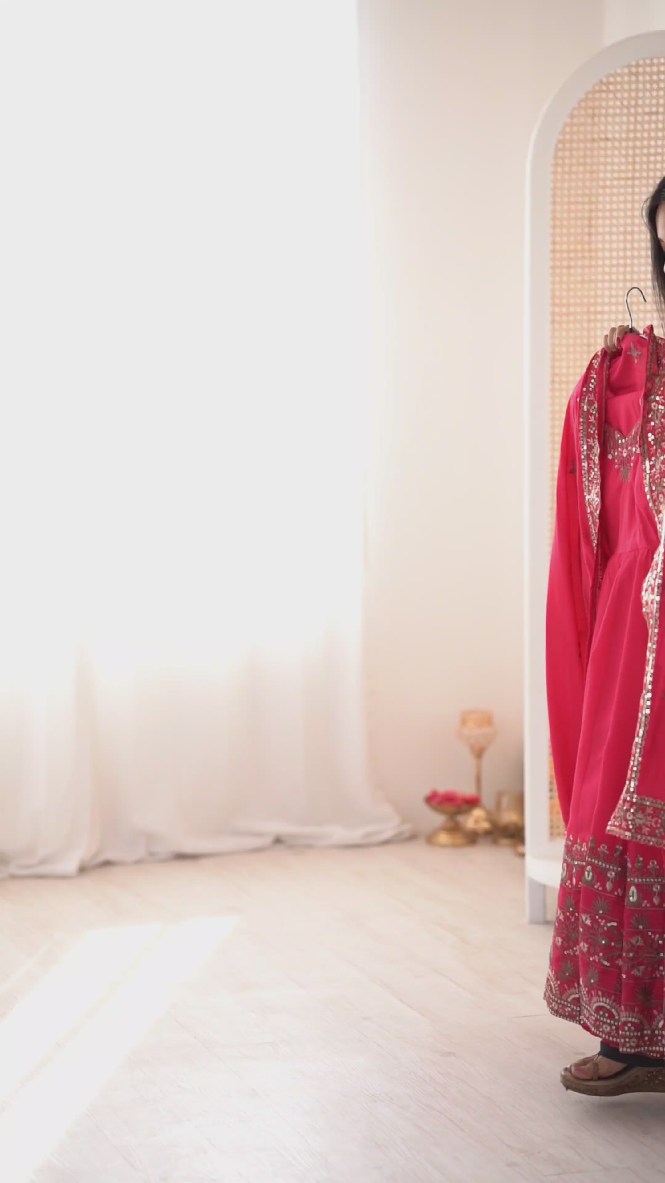 Pink Roman Silk Anarkali Gown Set